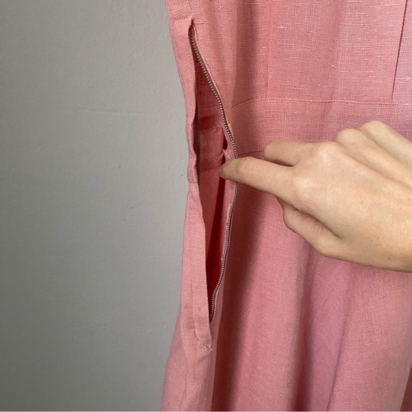 Vintage 50s pink linen short sleeve dress floral flower embroidery detail XS S - Picture 5 of 16